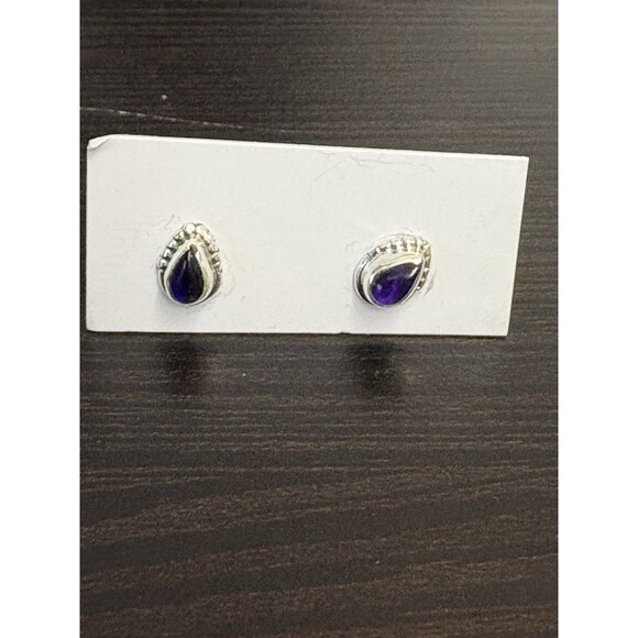 Petite 925 Solid Sterling Silver Genuine Amethyst Bezel Set Post Earrings - Picture 8 of 12